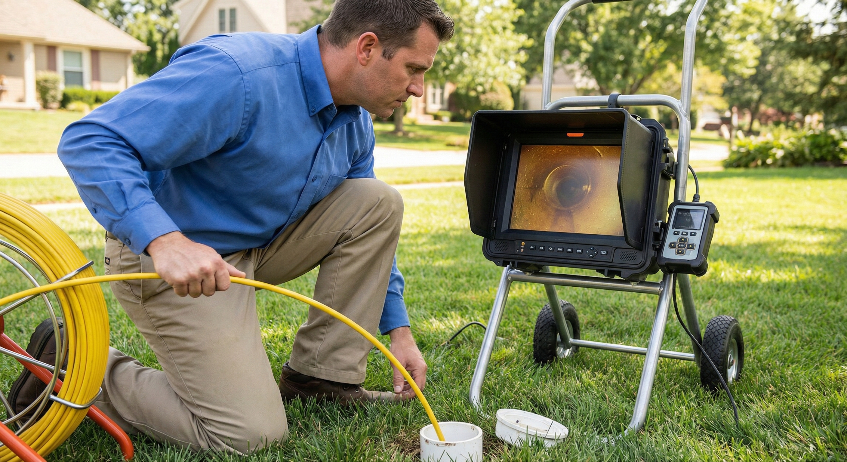 Professional sewer cleaning and clog removal process